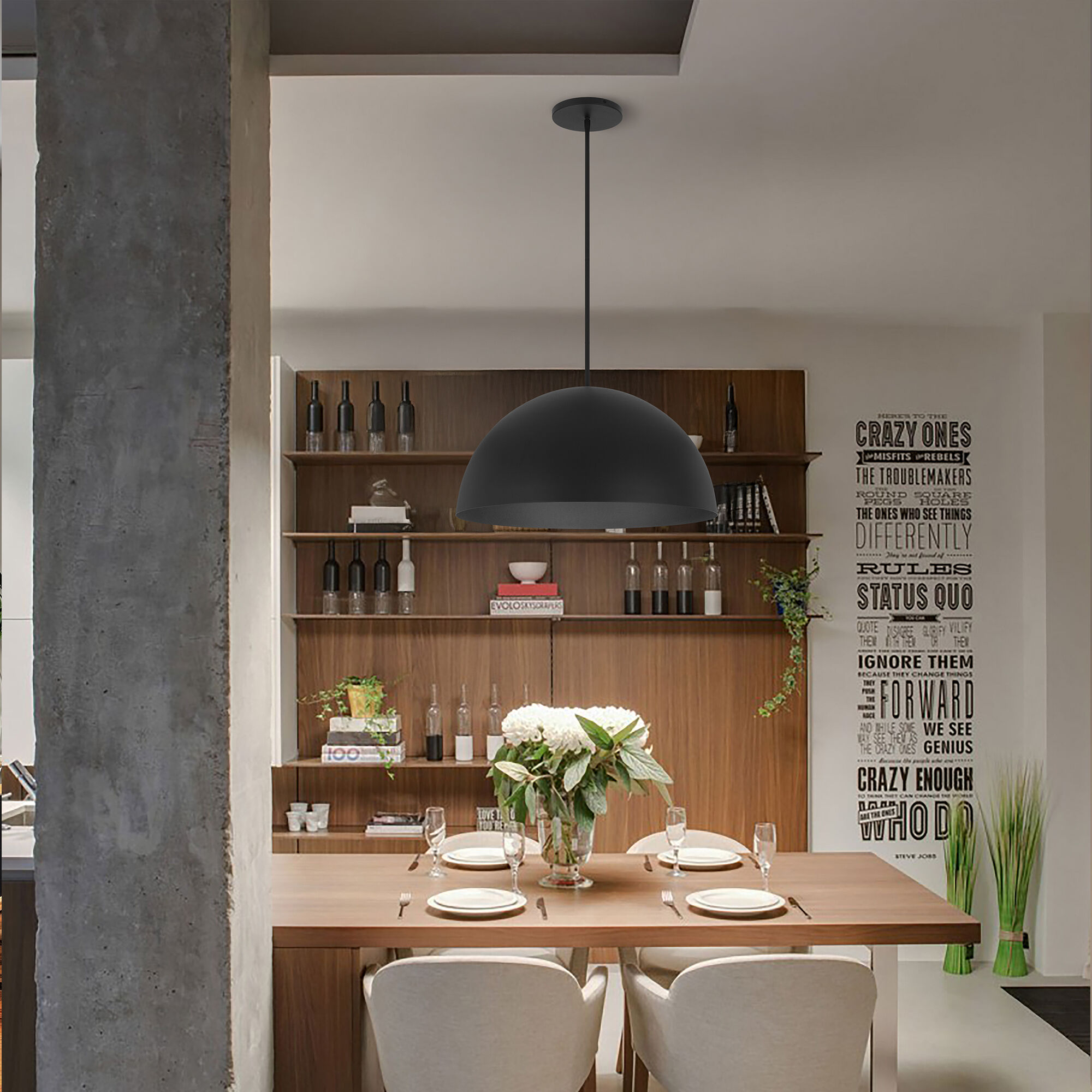 Half Round LED 23.63 inch Sand Black Outdoor Pendant